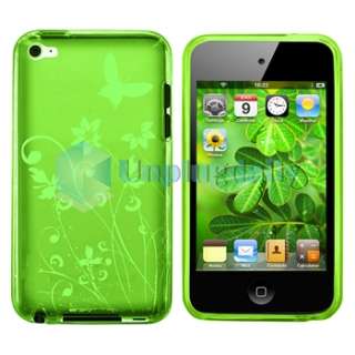 Green+Pink Flower Silicon Case for iPod Touch 4G iTouch  