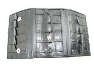 Genuine Black Crocodile Leather Trifold Keychain Wallet  