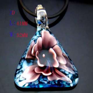 G3301 Ladys Triangle Nice Murano Lampwork Glass Flower Pendant Chain 