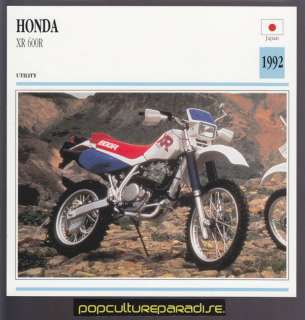 1992 HONDA XR 600R 600 R MOTORCYCLE Picture ATLAS CARD  