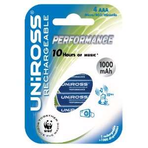 Uniross 4 x AAA 1000mAh Performance Batteries Camera 