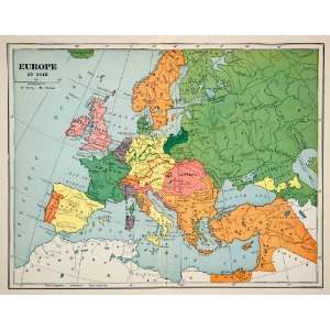 1929 Lithograph Color Map Europe Empire Austria 19th Century Prussia 