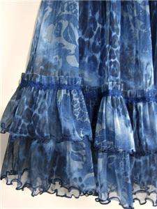   Maxi Victorian Royal Blue Print Peasant Boho Tiered Dress Skirt~8/10/M