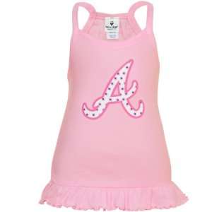 Atlanta Braves Toddler Girls Pink Ruffle Logo Tunic Tank Top  