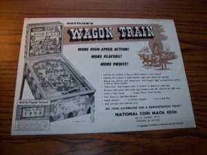 1960 GOTTLIEB WAGON TRAIN PINBALL MACHINE FLYER RARE  