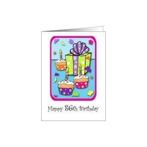  86 Years Old Lit Candle Cupcake & Gift Birthday Card Card 