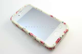   Studded Apple iPhone 4 4S Vintage Flower Floral White Hard Phone Case