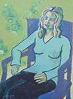   Caron Original Painting Blue Chair 18X24 Abstract Portrait Woman