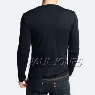 New Mens Slim Fit Cotton+Lycra V Neck Muscle Long Sleeve Casual T 