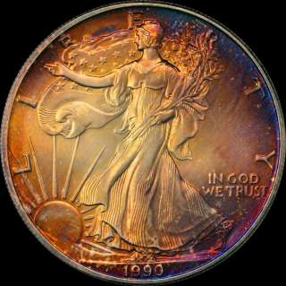 1990 Silver American Dollar Coin Eagle 1 oz AMAZING TONING  