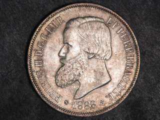 BRAZIL 1888 2000 Reis Silver Crown AU UNC  