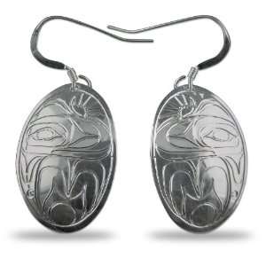  Sterling Silver Orca or Killer Whale Oval Earrings Native 