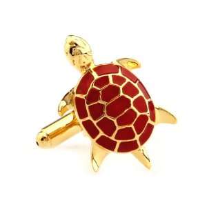  Gold and Red Sea Turtle Cufflinks Cuff Links Jewelry