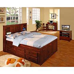   Pine Wood Bookcase Full Size Bedroom Set (5 Pieces)  