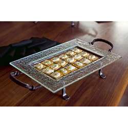   Textured Glass Serving Platter and Iron Stand  