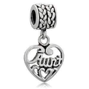 Aunt Love Heart Lines Knot Head Dangle Silver Plated European Charm 