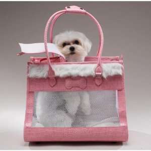  Dog Pet Faux Croc Leather Pink Princess Carrier W/Fur 