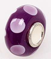 Lampwork Big Hole Bracelet Charm Bead Purple Polka Dot  