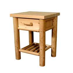 Rustic Log Adirondack Cedar Nightstand Table with Drawer   