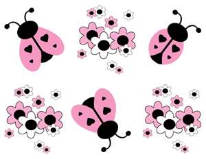 LADYBUG PINK BLACK FLORAL WALL BORDER STICKERS DECALS 2  