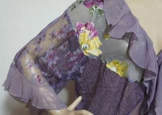SPENCER ALEXIS Gorgeous Art To Wear Asian Kimono Metallic Ruffles Trim 