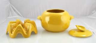 Vintage Frankoma Autumn Yellow Bean Pot Casserole with Warming Base 