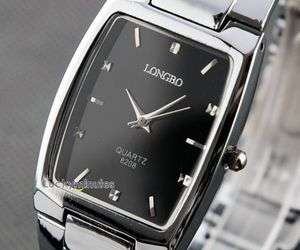 W287 Men Square Black Face Stainless Steel Wrist Watch  
