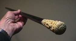 Old Asian WALKING STICK /Cane w/ Carved Oxe Bone DRAGON Handle  