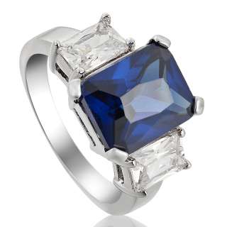 WEDDING Emerald Cut Fashion Jewelry Blue Sapphire Lady 18k Gold 