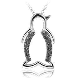 Sterling Silver Black Diamond Accent Penguin Necklace  