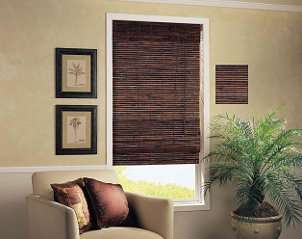 Brown window blinds dress up living room window