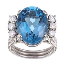 Platinum Blue Topaz and 3/4ct TDW Diamond Estate Ring (G H, VS1 VS2 