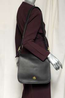 COACH Black Leather Flap Bag Handbag Purse Messenger Crossbody Laptop 
