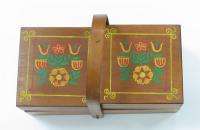OLD DECORATED WOODEN JEWELRY TRINKED SEWING BIG BOX *  
