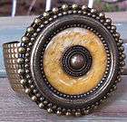 jan michaels fancy brass round jasper textured cuff bracelet nwot