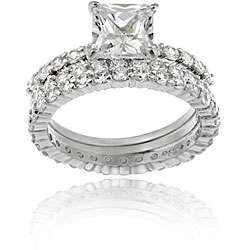 Sterling Silver CZ Bridal Engagement Ring Set  