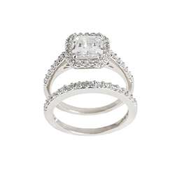    cut Clear Cubic Zirconia Bridal inspired Ring Set  