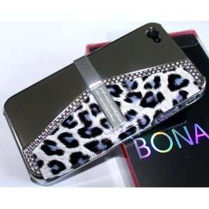  Bling Rhinestone Leopard Wallet Design Hard Back Case Cover iPhone 4 