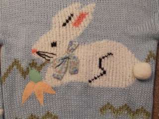 Light Blue Sweater White Bunny Rabbit Easter Carrot Bow L Large  