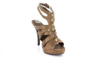 Open Toe Strappy Sandal Shoe Heel w/ Studs 7 Taupe ENYA 05  