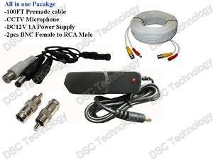 All in One Package CCTV Microphone, Power, 100FT Cable  