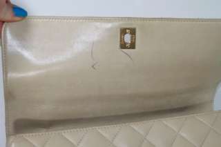 Vintage CHANEL Cream Quilted Leather Satchel Bag Purse  