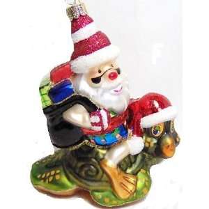  Tropical Santa on a Sea Turtle Glass Ornament
