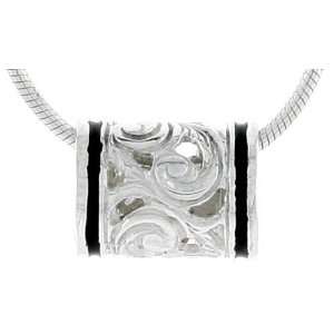 Hawaiian Theme Sterling Silver Black Enamel, Barrel Bead Pendant, 3/8 