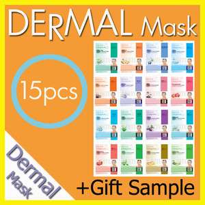 Dermal Korea Essence Mask Sheet 15pcs + Gift Sample, Korean Cosmetics 