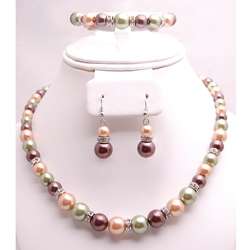 Glass and Crystal Green/Tangerine/Purple Jewelry Set  