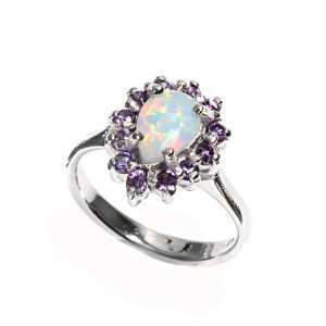  Sterling Silver Lab Opal Ring   3mm Band Width   13mm Face 