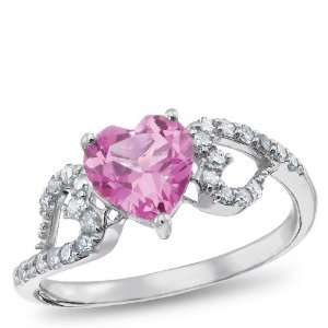  Sterling Silver, Lab Created Pink Sapphire and Diamond 