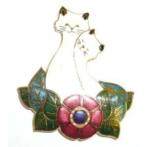  Cream Cloisonne Love Cats Pin Jewelry