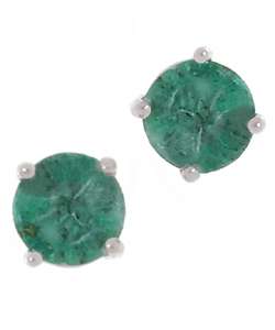 14k White Gold Round Emerald Stud Earrings  